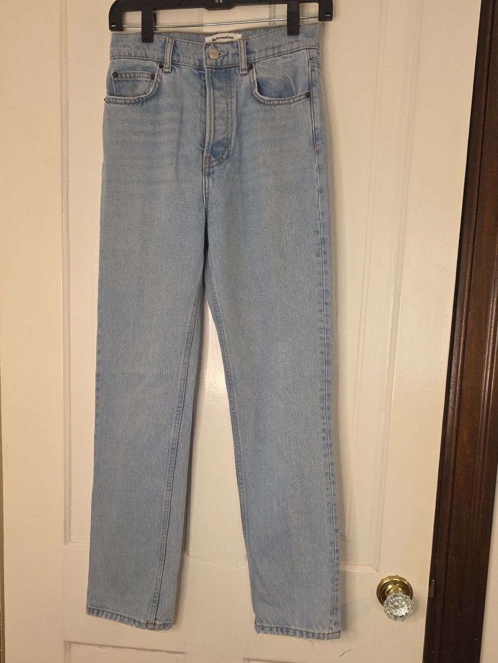 Reformation Light Blue High-Rise Straight Leg Jeans